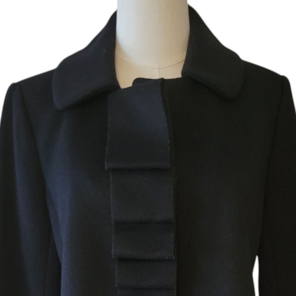 J. Crew Black Wool Ruffle Front Coat Size 8 Petite - Picture 3 of 6